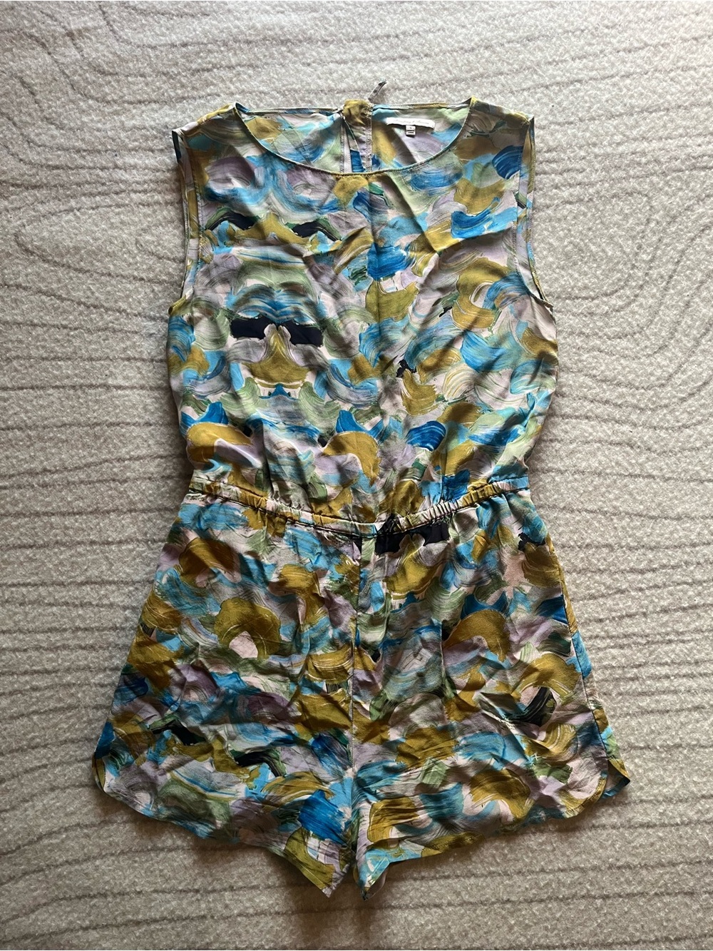 Madewell Silk Romper - Blue, Green